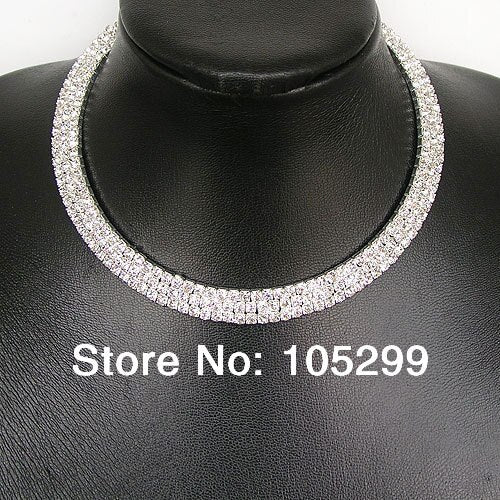 925 Sterling Silver Shining Rhinestone Crystal Collar Necklace Earring Bracelet Bridal Wedding and Engagement Jewelry Set