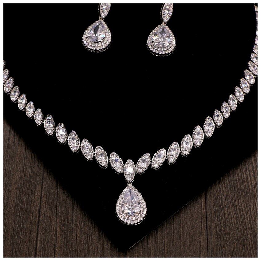 CC Wedding Cubic Zirconia Luxury Elegant Women's Necklace and Earrings Jewelry Set