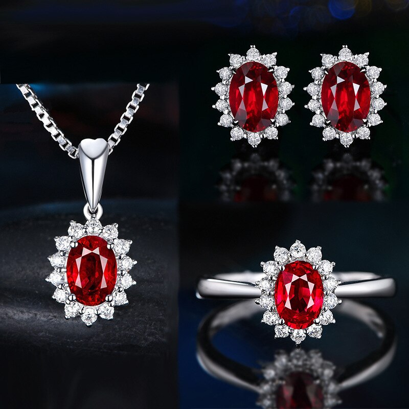 925 Sterling Silver Fashion Crystal Pendant Necklace Earrings and Ring Set