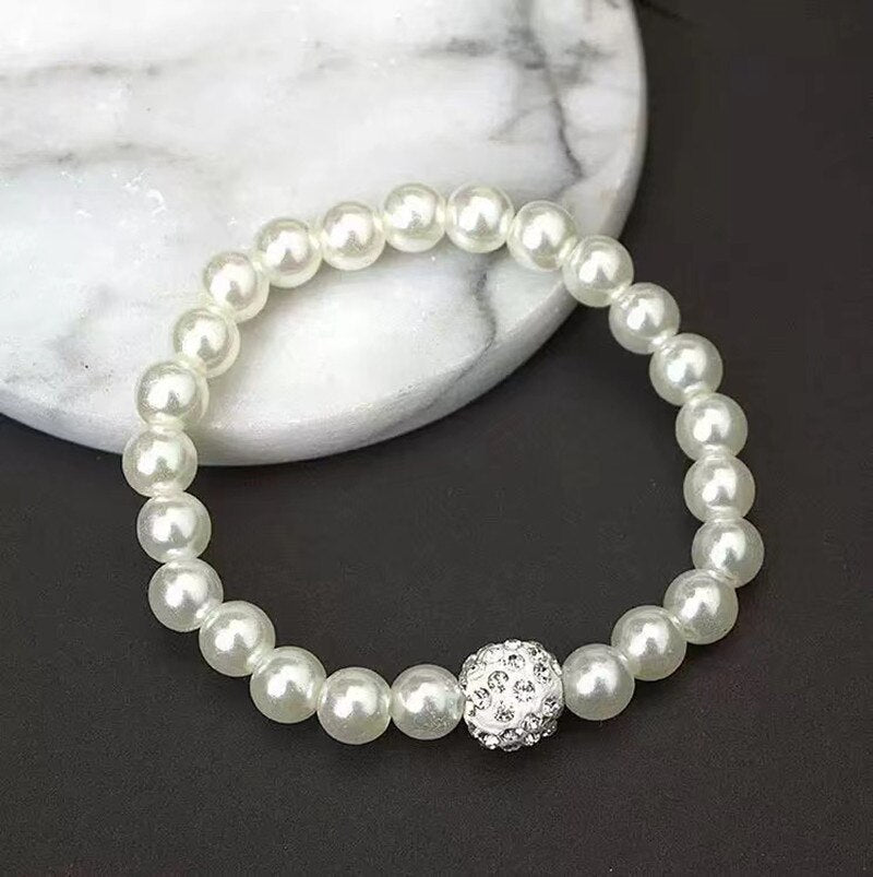 Women's Three-Piece Premium Pearl Wedding Necklace Earring and Bracelet Jewelry Set
