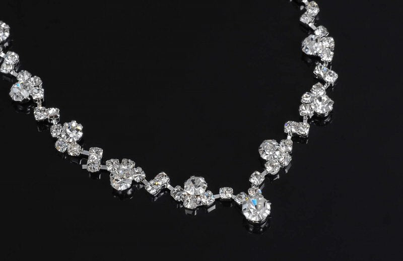 Bridal Rhinestone Silver Tone Tennis Choker Necklace and Earrings Jewellery Set