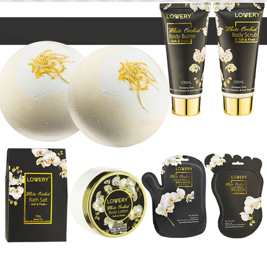 White Orchid Spa Bath Gift Set with Hand and Foot Masks