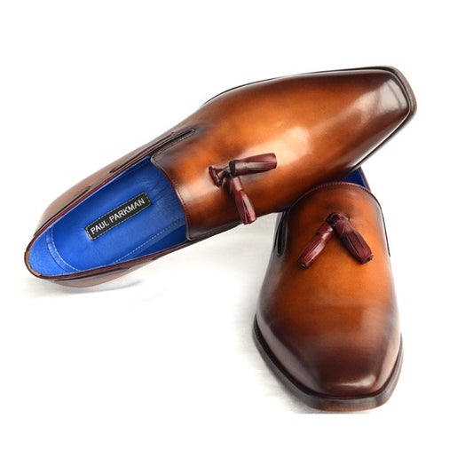 Paul Parkman Men's Tassel Loafer Walnut Leather Sole Shoes