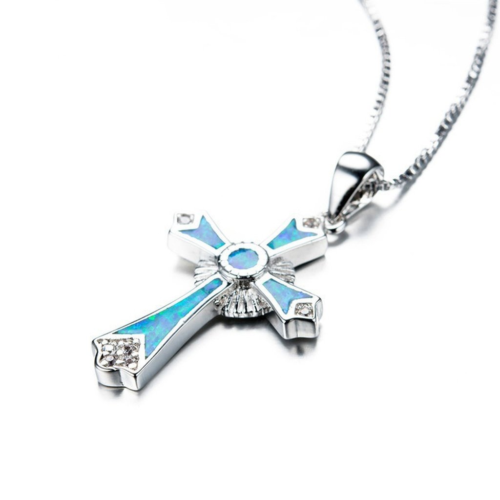 Lucky Symbol 925 Sterling Silver Cross Pendant Necklace for Women