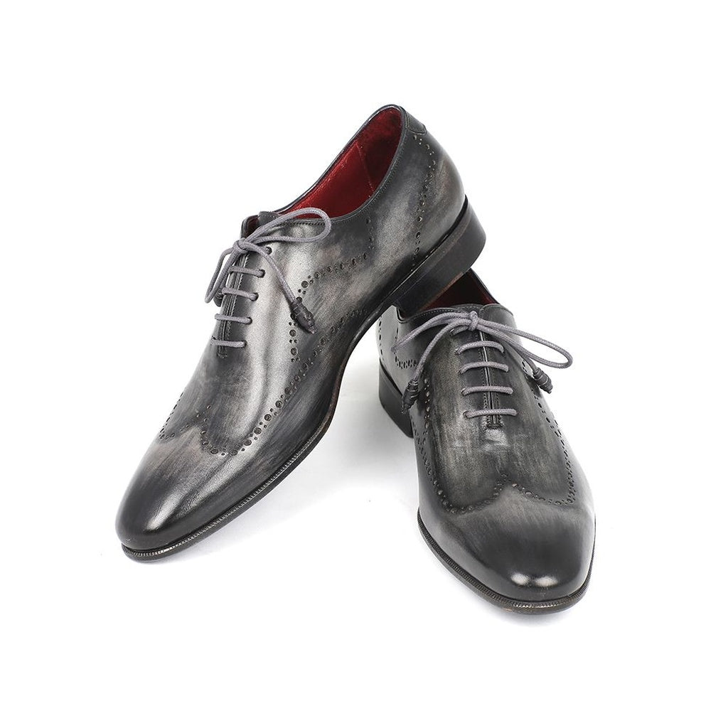 Paul Parkman Gray and Black Wingtip Oxfords Hand-Painted Calfskin Shoes