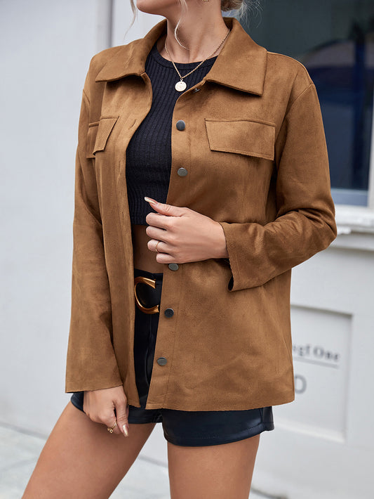 Button Front Turn-Down Collar Jacket