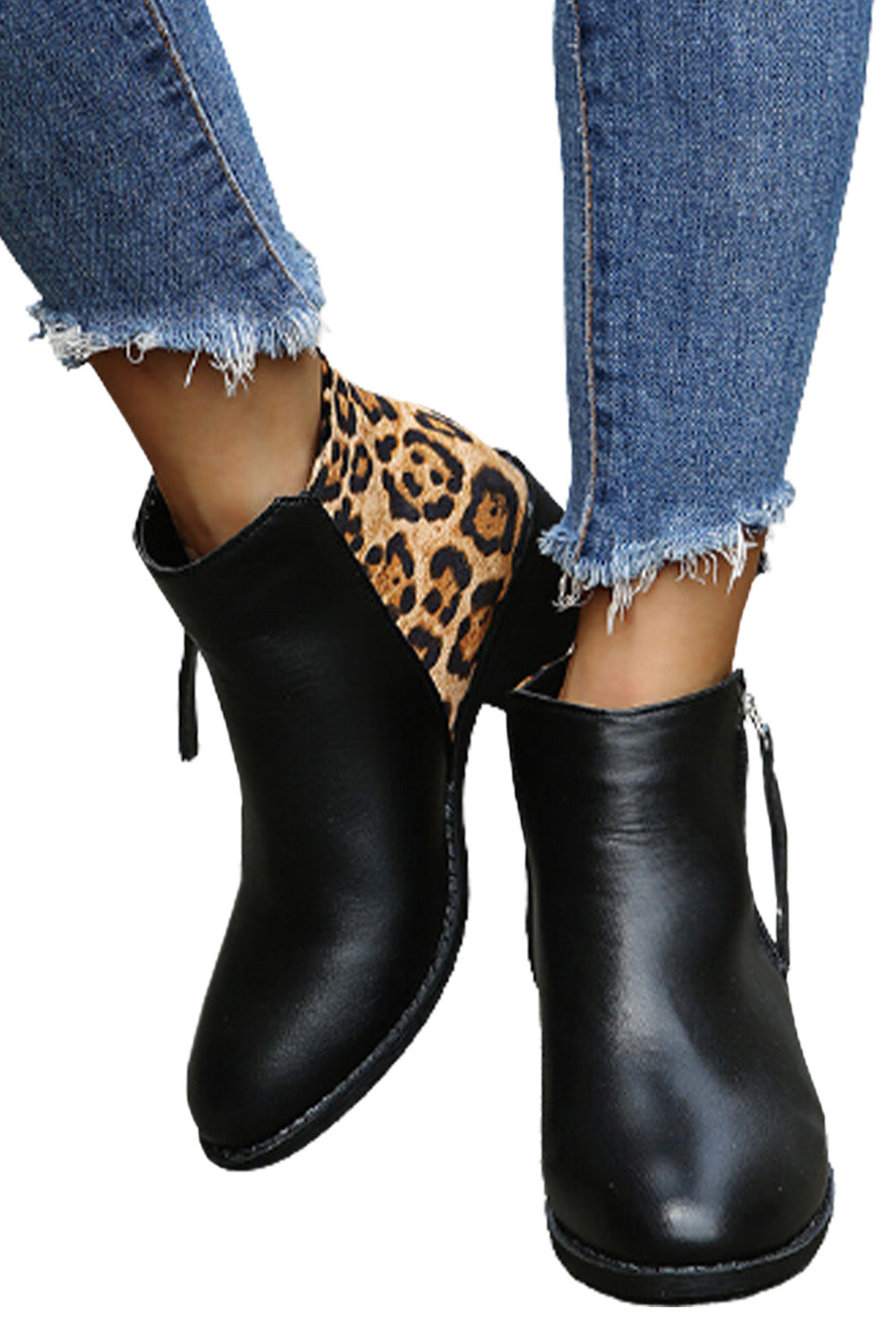 Women's Leopard-Print Stitching Side Zipper Boot