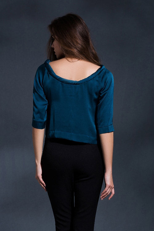 Twisted Round Neck Cropped Top Blouse