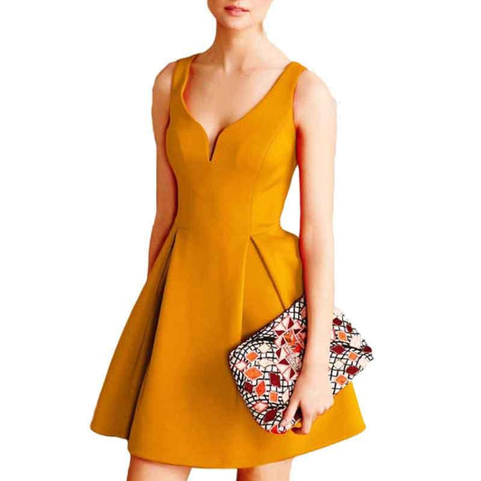 Sexy Autumn Backless A Line Dress with Deep V-Neck - Scarlet Bloom