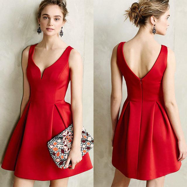 Sexy Autumn Backless A Line Dress with Deep V-Neck - Scarlet Bloom