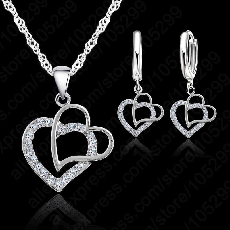 Women's 925 Sterling Silver Heart Shape Pendant Necklace and Earrings Jewellery Sets - Scarlet Bloom