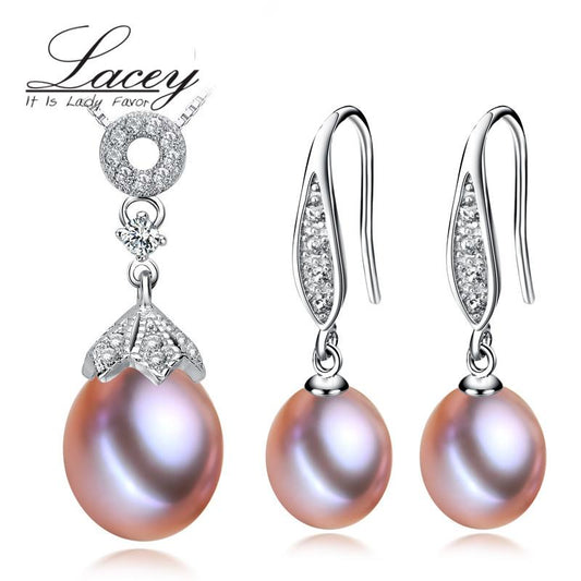 Real Freshwater 925 Sterling Silver Pendant Necklace and Earring Jewelry Set - Scarlet Bloom